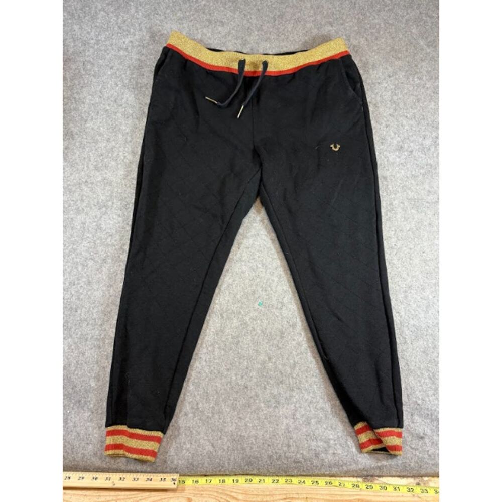 True Religion Jogger Sweatpants Mens L Black Gold Retro Hip Hop Streetwear Y2K
